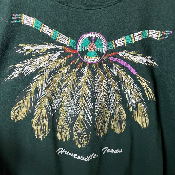 90s Huntsville Texas Native Design Shirt L Forest Green USA Vintage Tee - Picture 5 of 16